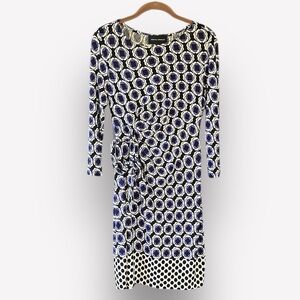 🧋Donna Morgan Faux Wrap Dress 3/4 Sleeve Stretch Geometric 6 petite